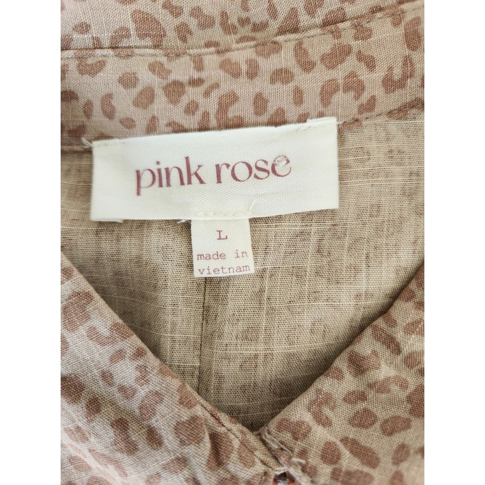 Pink Rose Women's Large 100% Rayon Leopard Print Long Sleeve Button Flirt Blouse - Picture 4 of 12